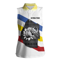 Eswatini Rhino Women Sleeveless Polo Shirt with African Map and Traditional Swazi Flag Patterns