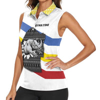 Eswatini Rhino Women Sleeveless Polo Shirt with African Map and Traditional Swazi Flag Patterns