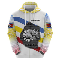 Eswatini Rhino Zip Hoodie with African Map and Traditional Swazi Flag Patterns