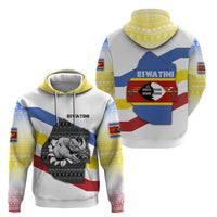 Eswatini Rhino Zip Hoodie with African Map and Traditional Swazi Flag Patterns