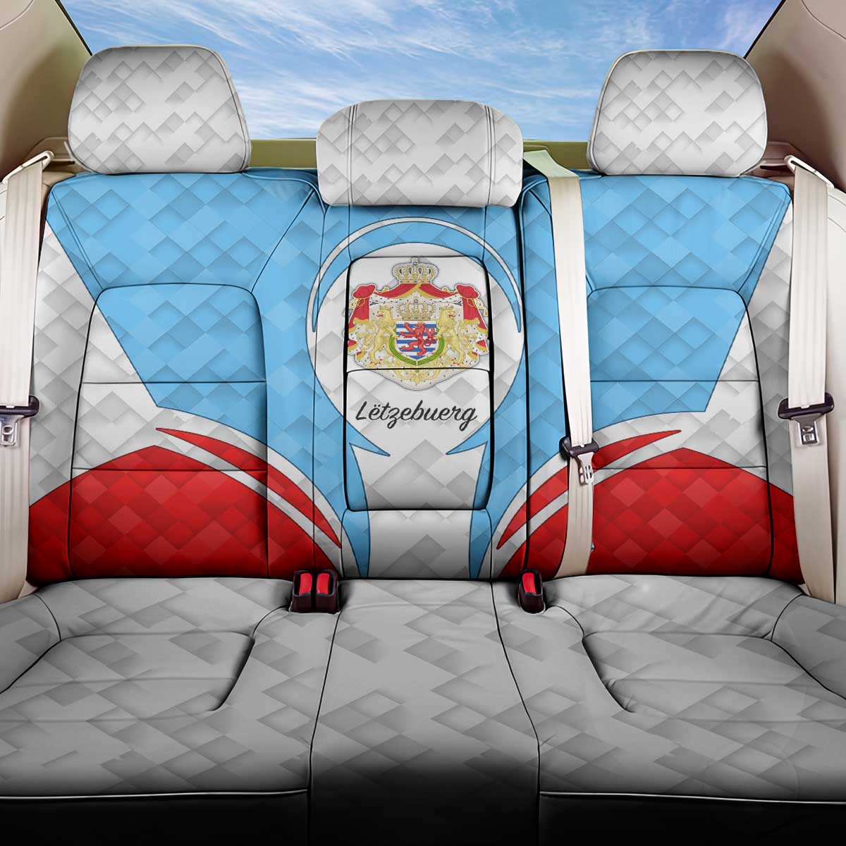 Luxembourg Back Car Seat Cover with National Coat of Arms and Letzebuerg Text Design