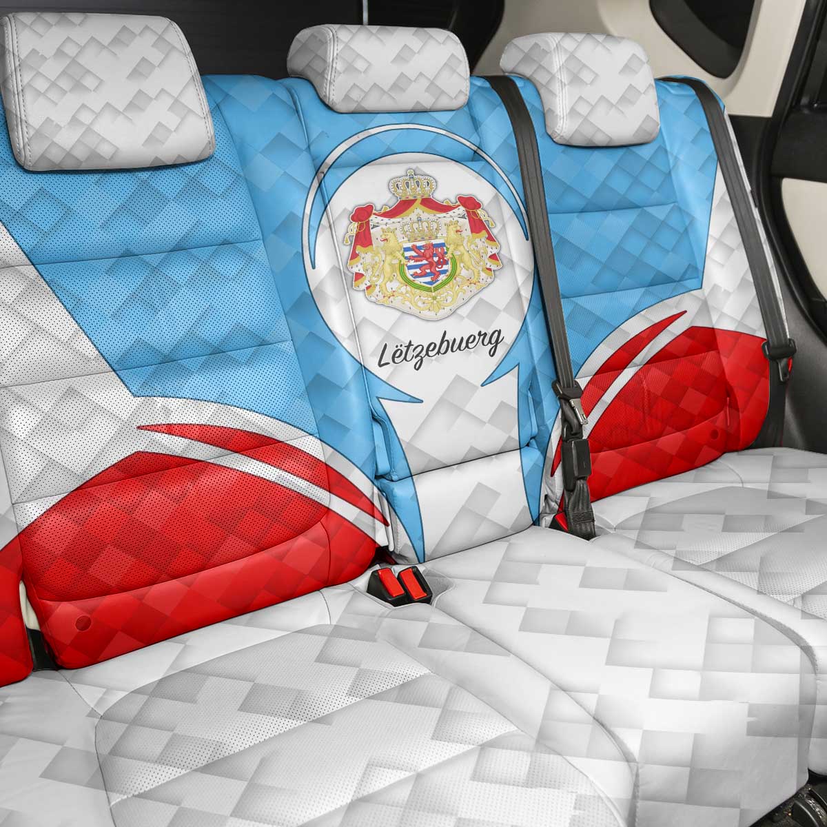Luxembourg Back Car Seat Cover with National Coat of Arms and Letzebuerg Text Design
