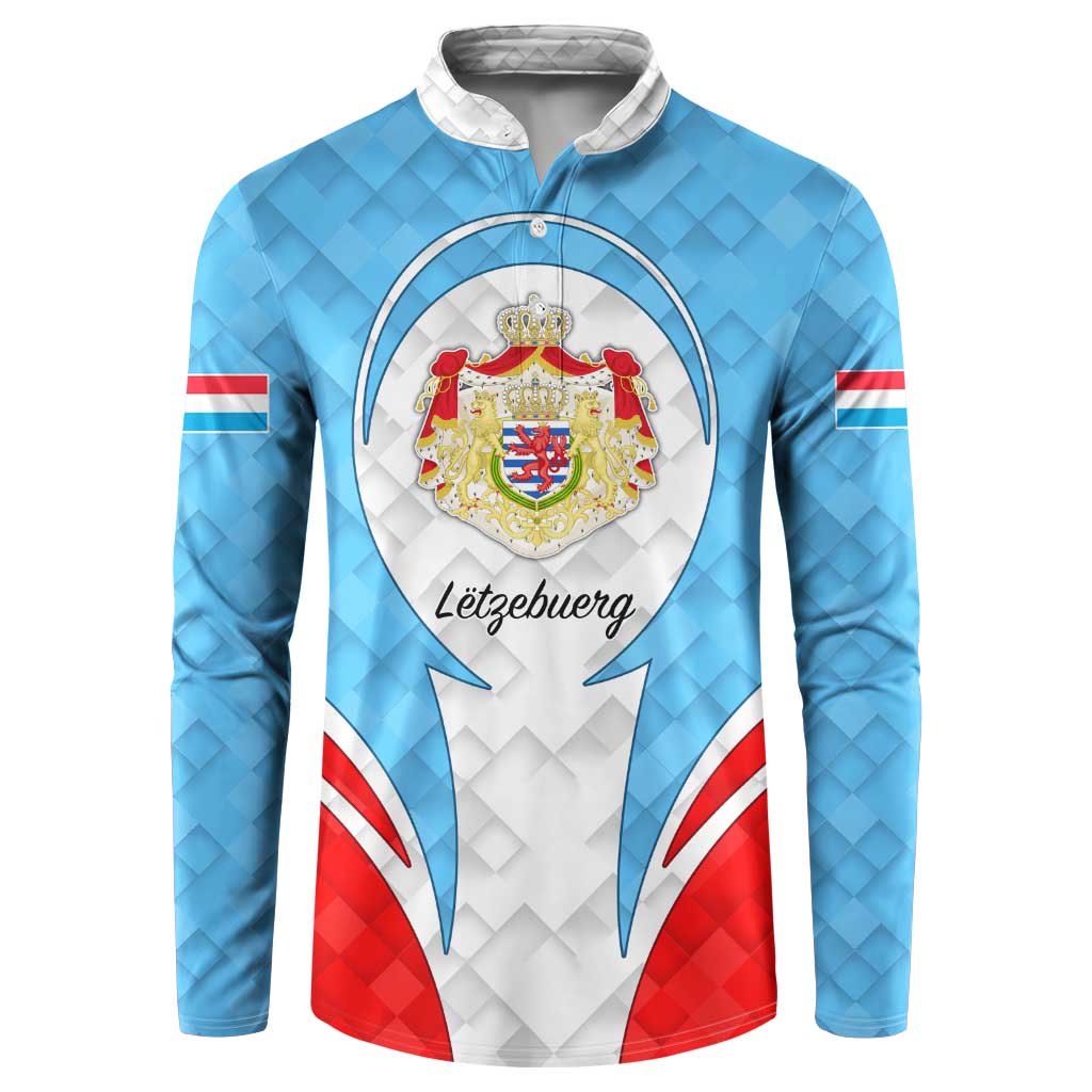 Luxembourg Button Sweatshirt with National Coat of Arms and Letzebuerg Text Design
