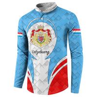 Luxembourg Button Sweatshirt with National Coat of Arms and Letzebuerg Text Design