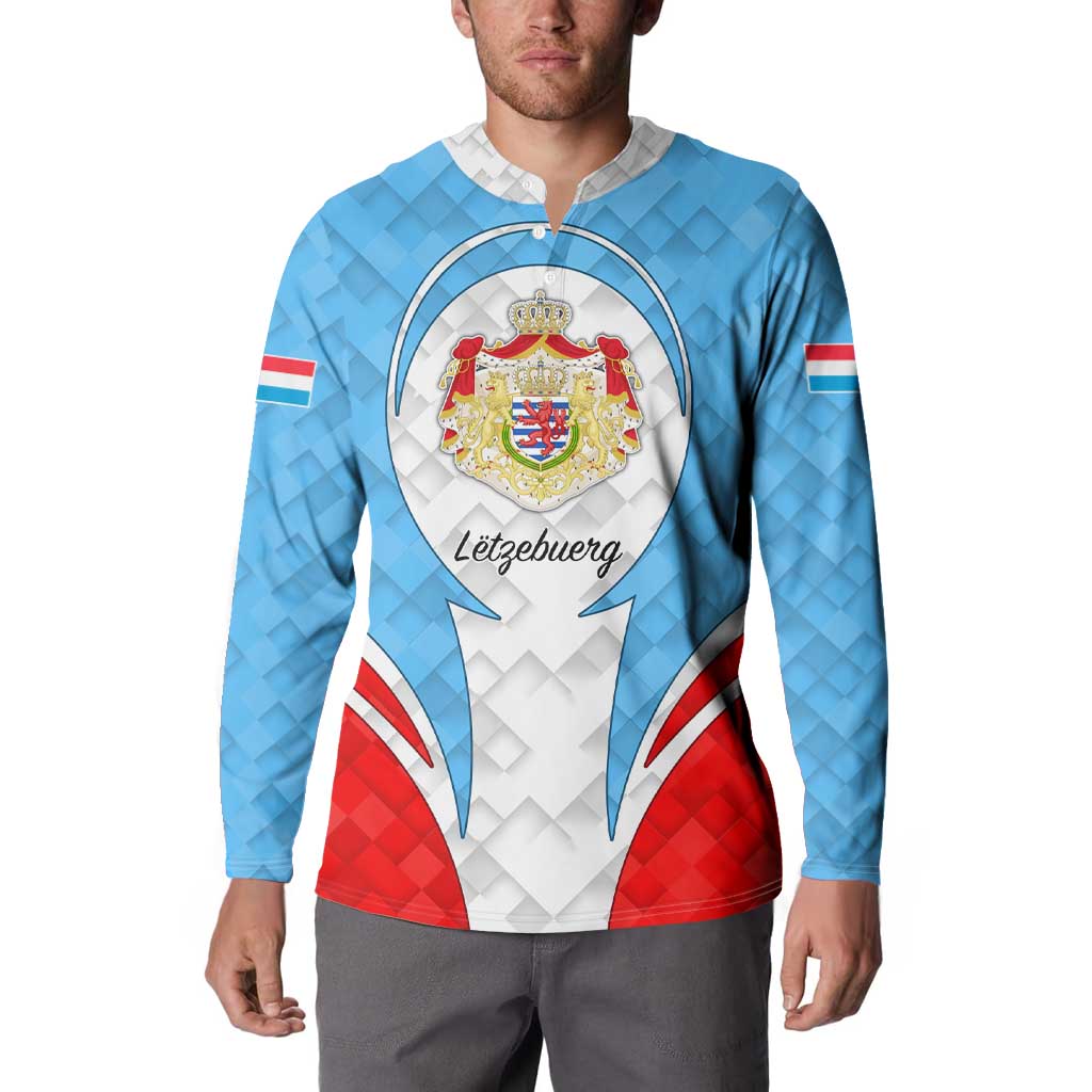 Luxembourg Button Sweatshirt with National Coat of Arms and Letzebuerg Text Design