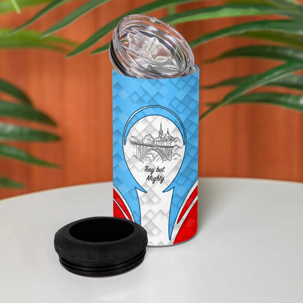Luxembourg 4 in 1 Can Cooler Tumbler with National Coat of Arms and Letzebuerg Text Design