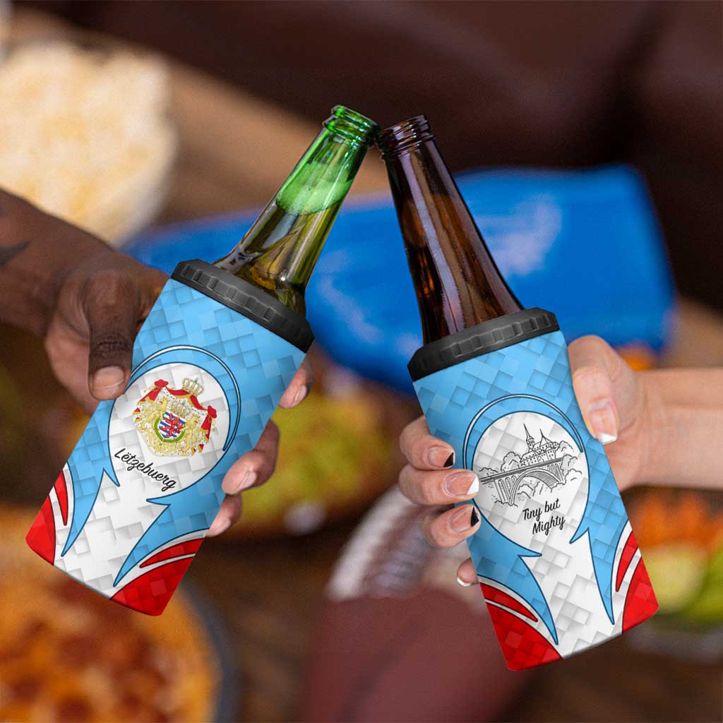 Luxembourg 4 in 1 Can Cooler Tumbler with National Coat of Arms and Letzebuerg Text Design