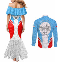 Luxembourg Couples Matching Mermaid Dress and Long Sleeve Button Shirt with National Coat of Arms and Letzebuerg Text Design