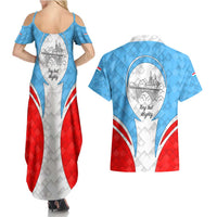 Luxembourg Couples Matching Summer Maxi Dress and Hawaiian Shirt with National Coat of Arms and Letzebuerg Text Design