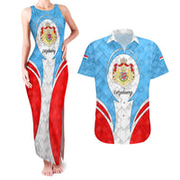 Luxembourg Couples Matching Tank Maxi Dress and Hawaiian Shirt with National Coat of Arms and Letzebuerg Text Design