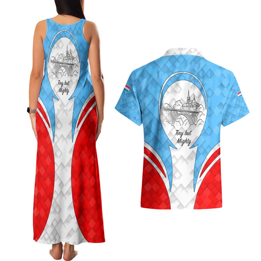 Luxembourg Couples Matching Tank Maxi Dress and Hawaiian Shirt with National Coat of Arms and Letzebuerg Text Design