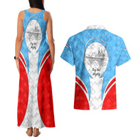 Luxembourg Couples Matching Tank Maxi Dress and Hawaiian Shirt with National Coat of Arms and Letzebuerg Text Design