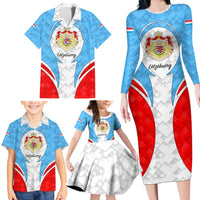 Luxembourg Family Matching Long Sleeve Bodycon Dress and Hawaiian Shirt with National Coat of Arms and Letzebuerg Text Design