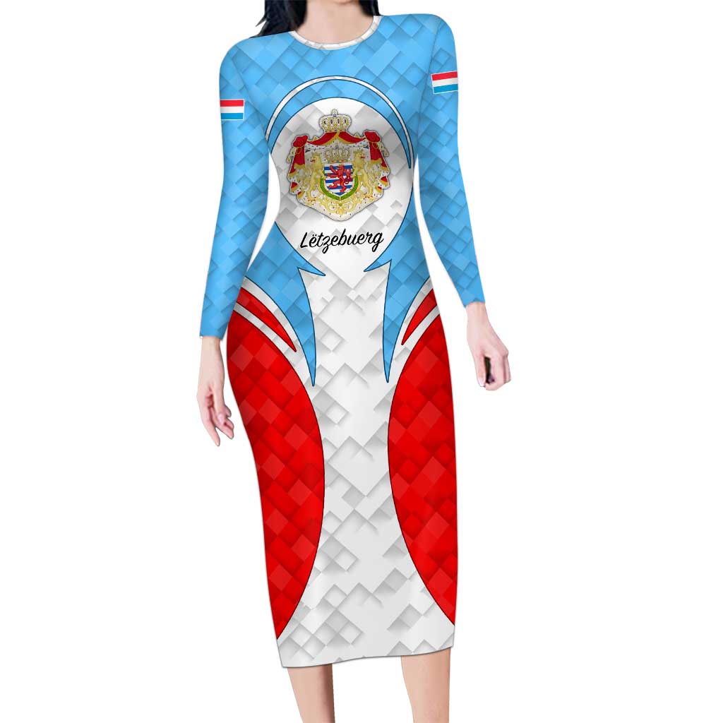 Luxembourg Family Matching Long Sleeve Bodycon Dress and Hawaiian Shirt with National Coat of Arms and Letzebuerg Text Design