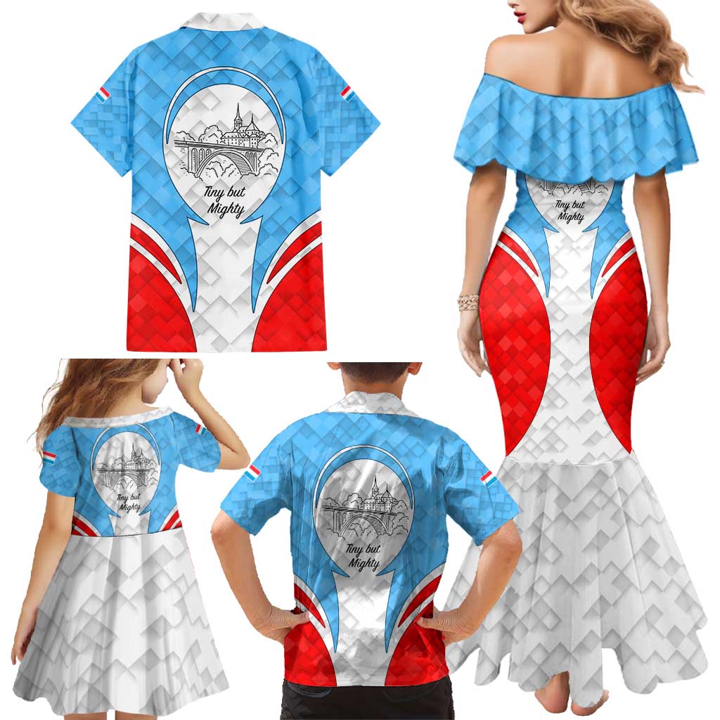 Luxembourg Family Matching Mermaid Dress and Hawaiian Shirt with National Coat of Arms and Letzebuerg Text Design