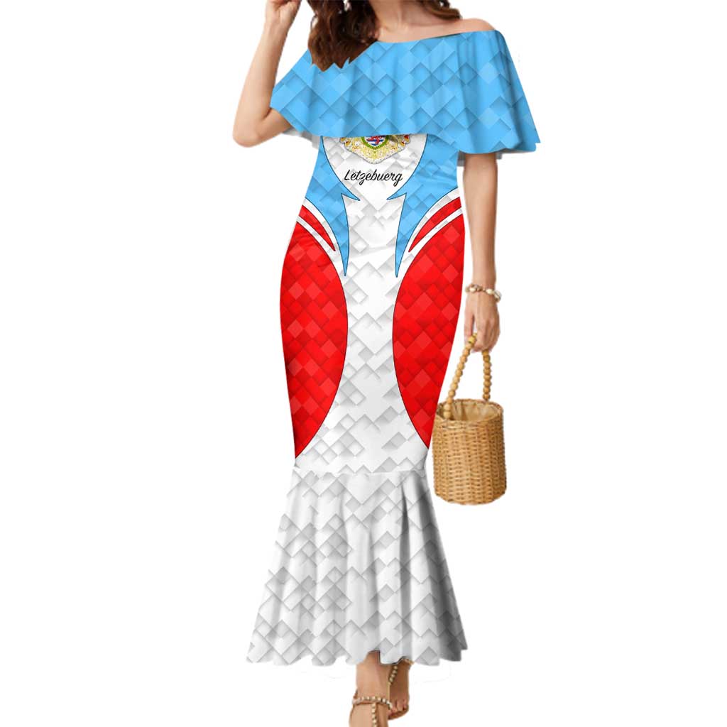 Luxembourg Family Matching Mermaid Dress and Hawaiian Shirt with National Coat of Arms and Letzebuerg Text Design