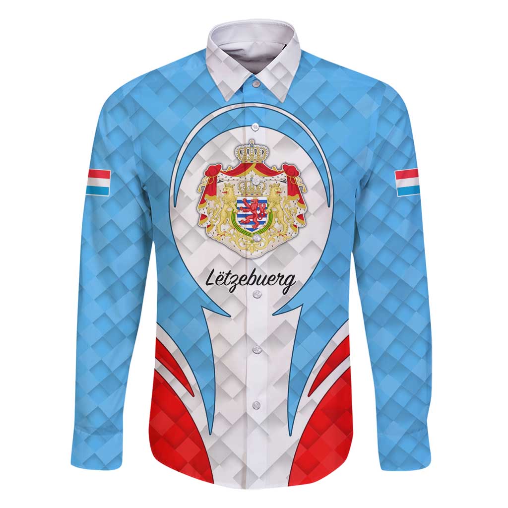 Luxembourg Family Matching Off Shoulder Maxi Dress and Hawaiian Shirt with National Coat of Arms and Letzebuerg Text Design