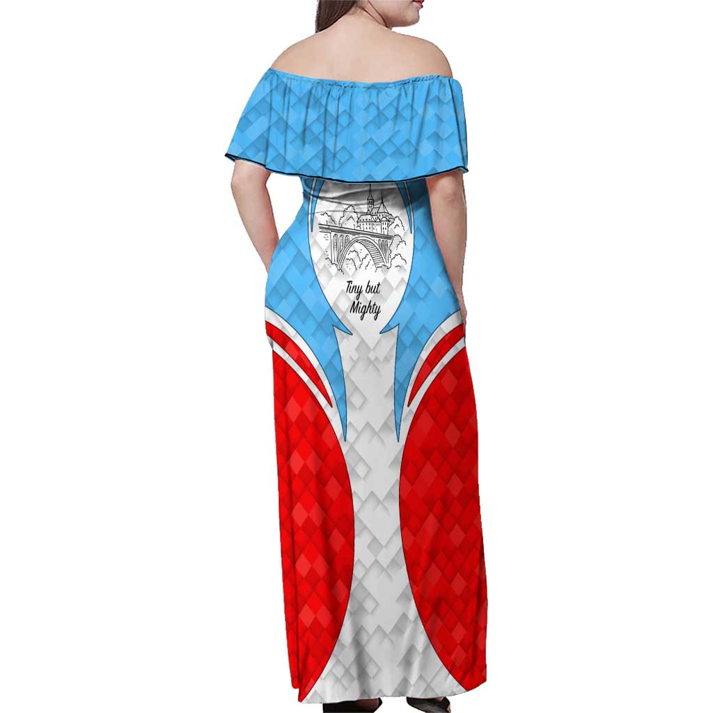 Luxembourg Family Matching Off Shoulder Maxi Dress and Hawaiian Shirt with National Coat of Arms and Letzebuerg Text Design