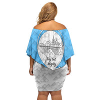 Luxembourg Family Matching Off Shoulder Short Dress and Hawaiian Shirt with National Coat of Arms and Letzebuerg Text Design