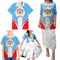 Luxembourg Family Matching Puletasi and Hawaiian Shirt with National Coat of Arms and Letzebuerg Text Design