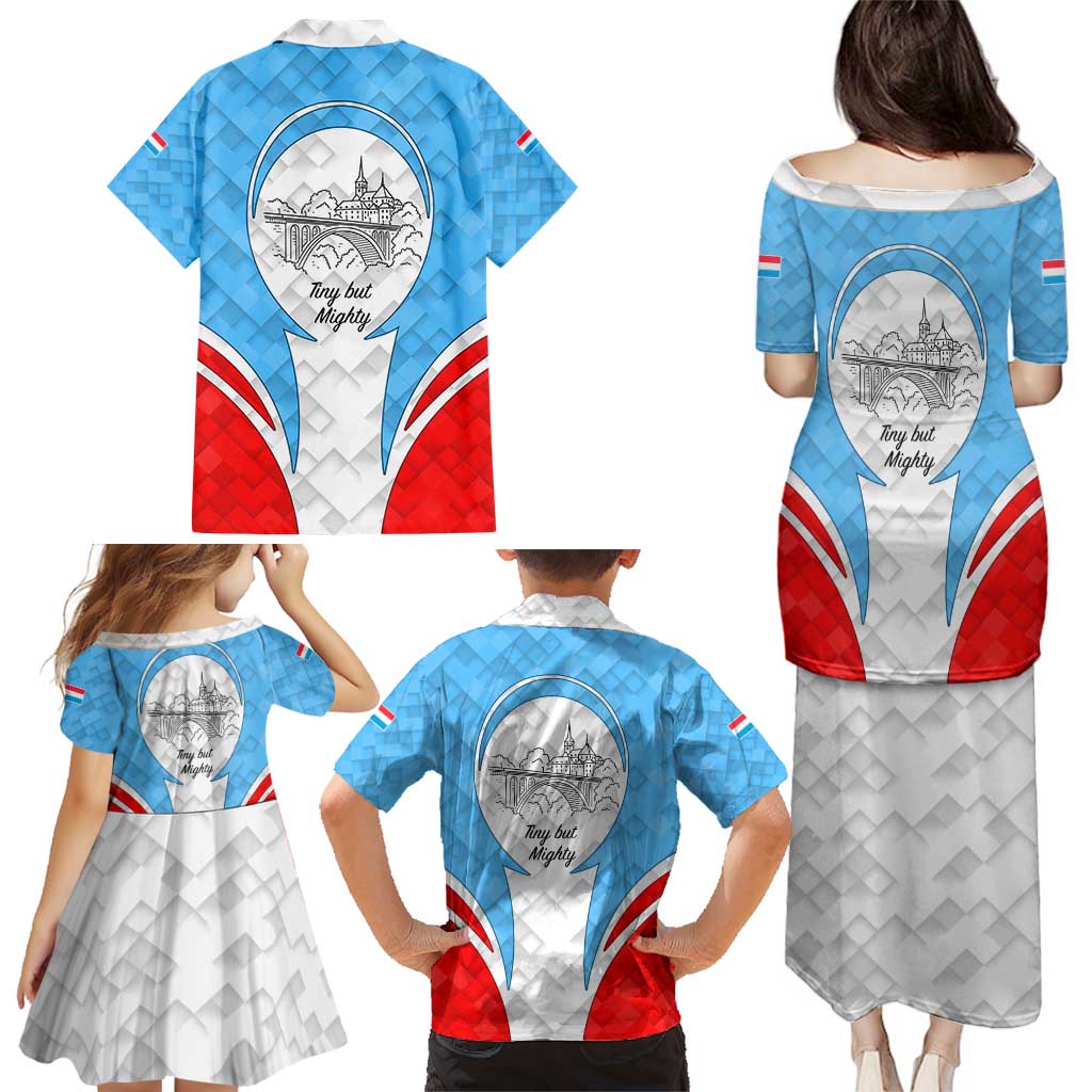 Luxembourg Family Matching Puletasi and Hawaiian Shirt with National Coat of Arms and Letzebuerg Text Design