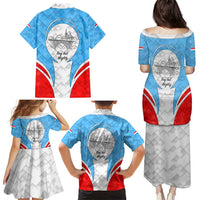 Luxembourg Family Matching Puletasi and Hawaiian Shirt with National Coat of Arms and Letzebuerg Text Design