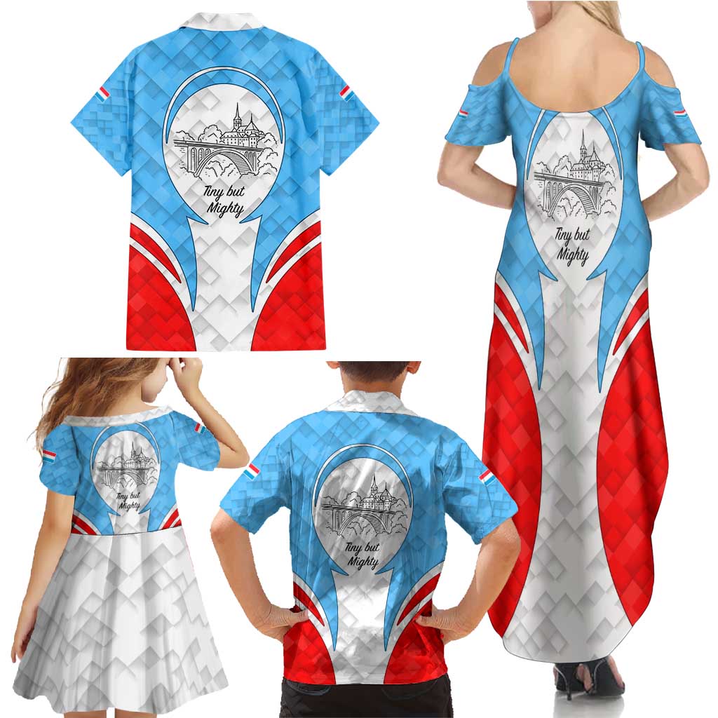 Luxembourg Family Matching Summer Maxi Dress and Hawaiian Shirt with National Coat of Arms and Letzebuerg Text Design