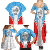 Luxembourg Family Matching Summer Maxi Dress and Hawaiian Shirt with National Coat of Arms and Letzebuerg Text Design