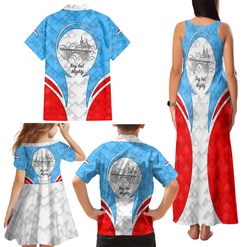 Luxembourg Family Matching Tank Maxi Dress and Hawaiian Shirt with National Coat of Arms and Letzebuerg Text Design