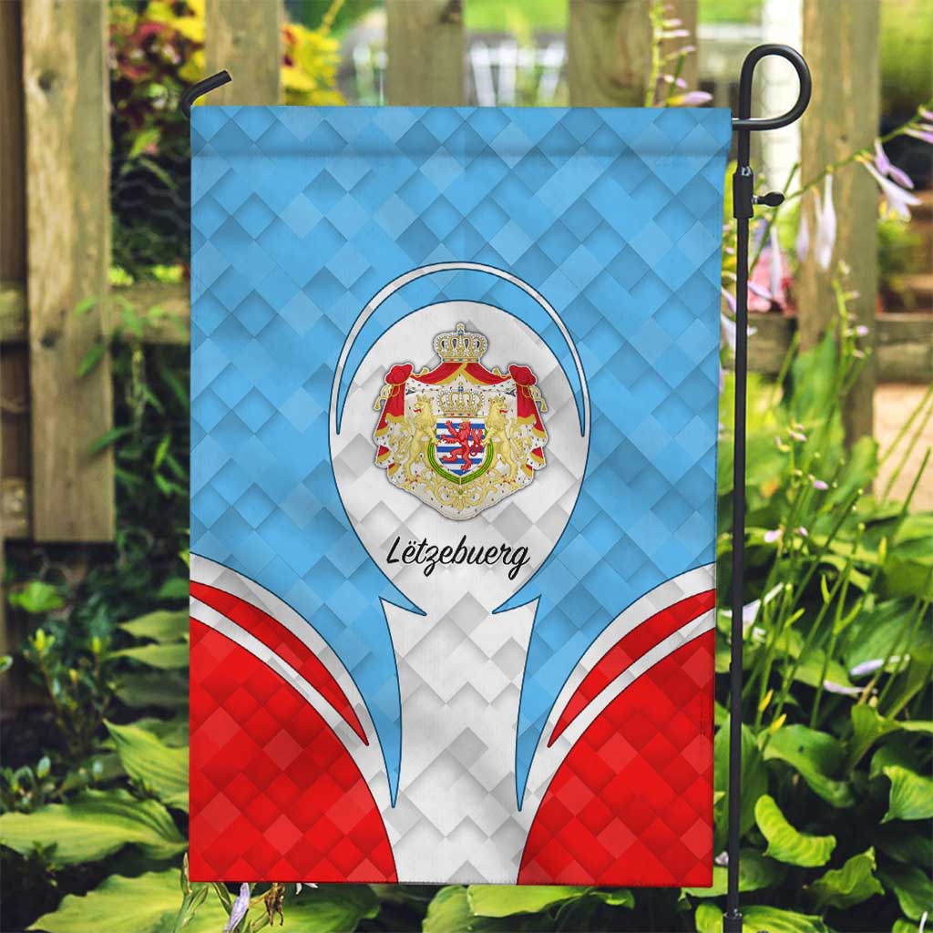 Luxembourg Garden Flag with National Coat of Arms and Letzebuerg Text Design