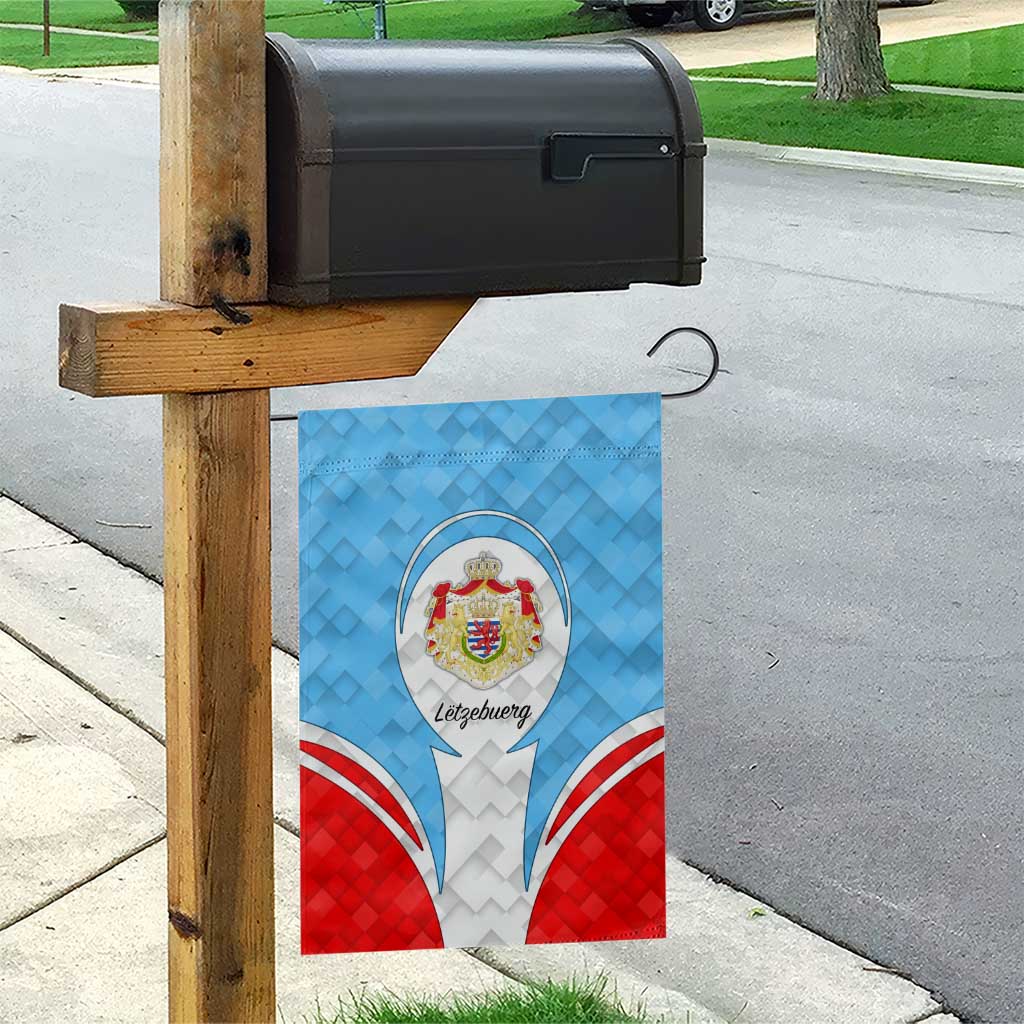 Luxembourg Garden Flag with National Coat of Arms and Letzebuerg Text Design