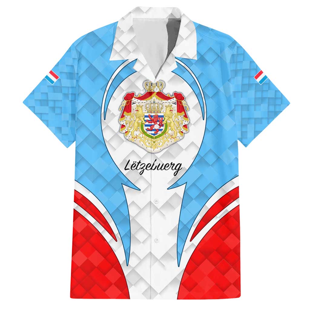 Luxembourg Hawaiian Shirt with National Coat of Arms and Letzebuerg Text Design