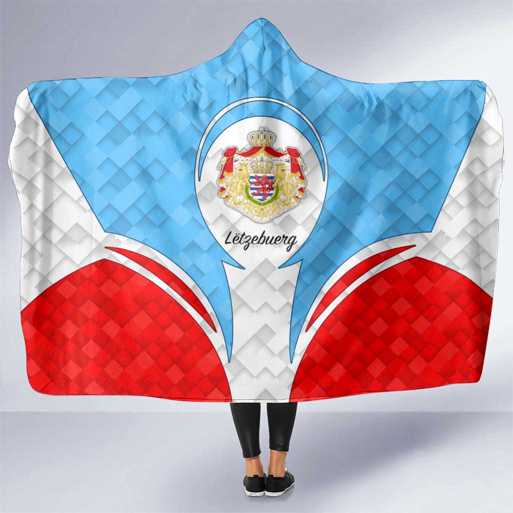 Luxembourg Hooded Blanket with National Coat of Arms and Letzebuerg Text Design