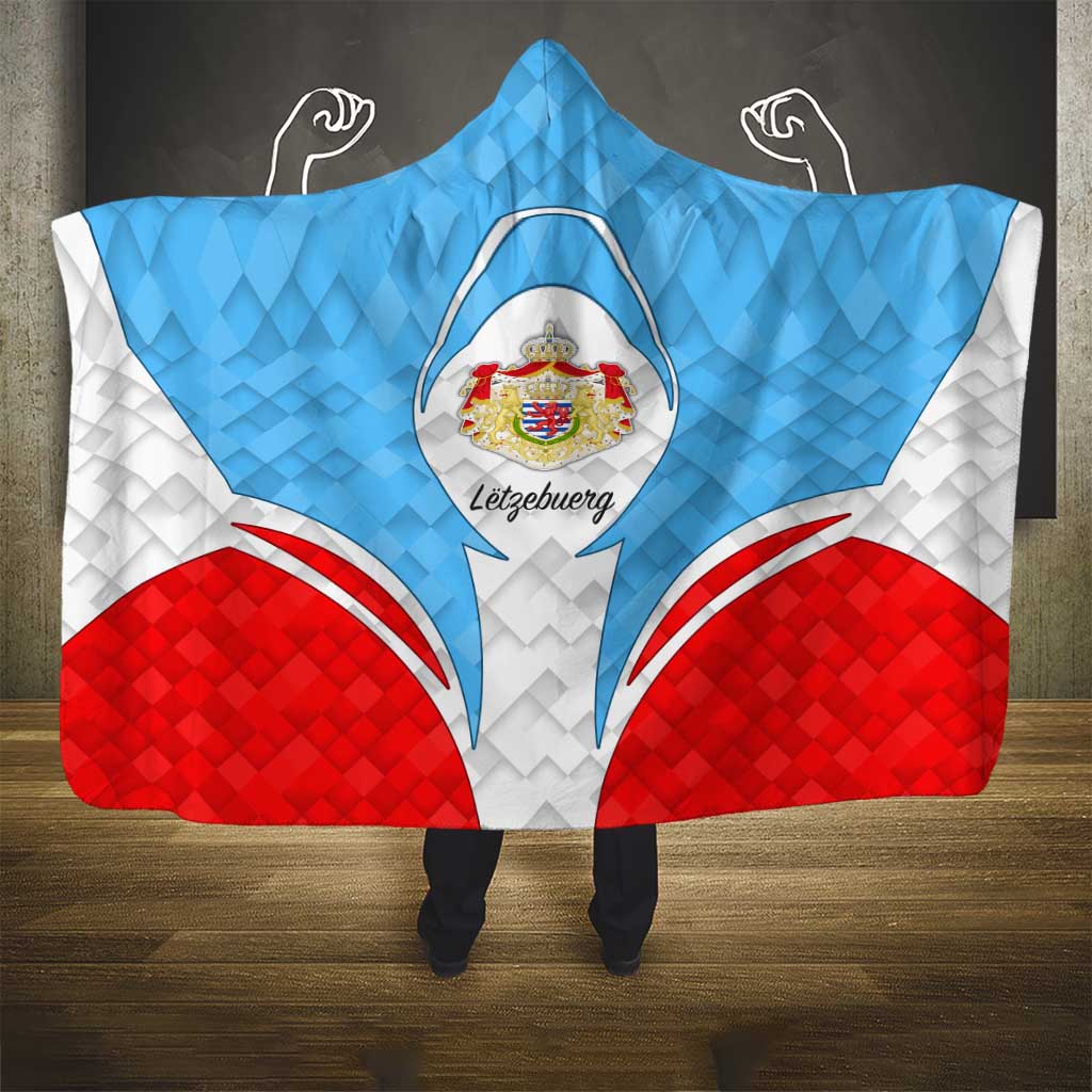 Luxembourg Hooded Blanket with National Coat of Arms and Letzebuerg Text Design