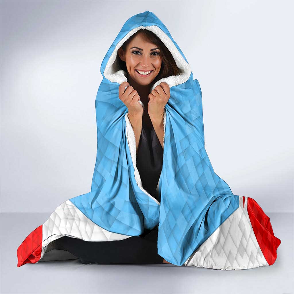 Luxembourg Hooded Blanket with National Coat of Arms and Letzebuerg Text Design