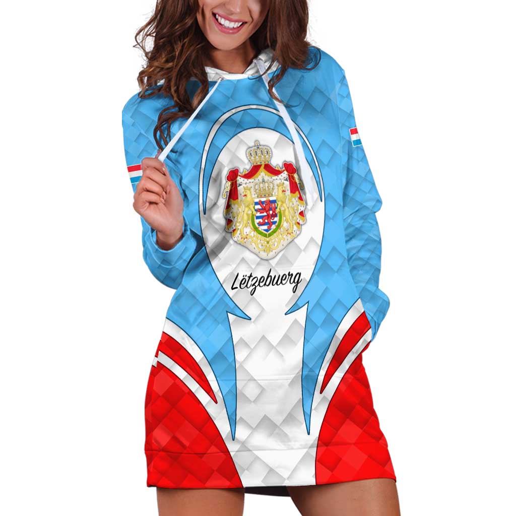Luxembourg Hoodie Dress with National Coat of Arms and Letzebuerg Text Design