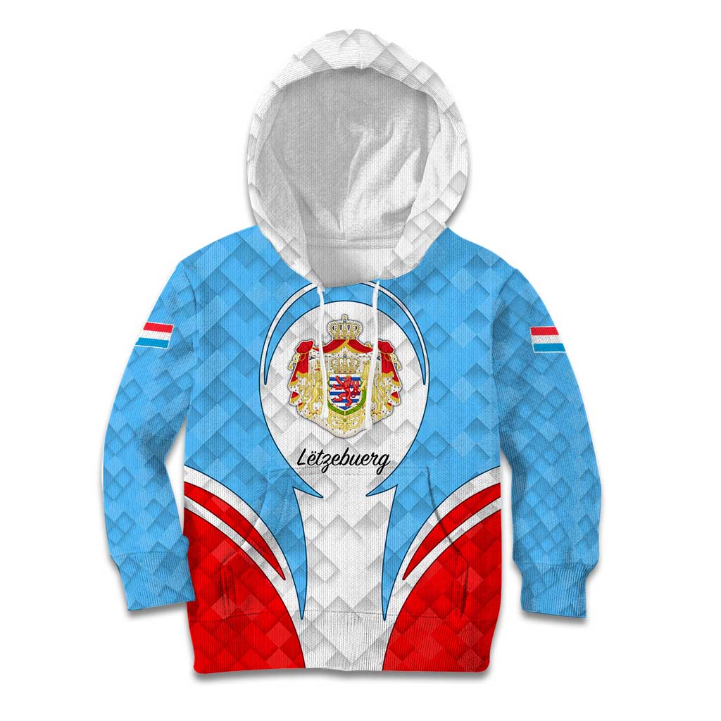 Luxembourg Kid Hoodie with National Coat of Arms and Letzebuerg Text Design