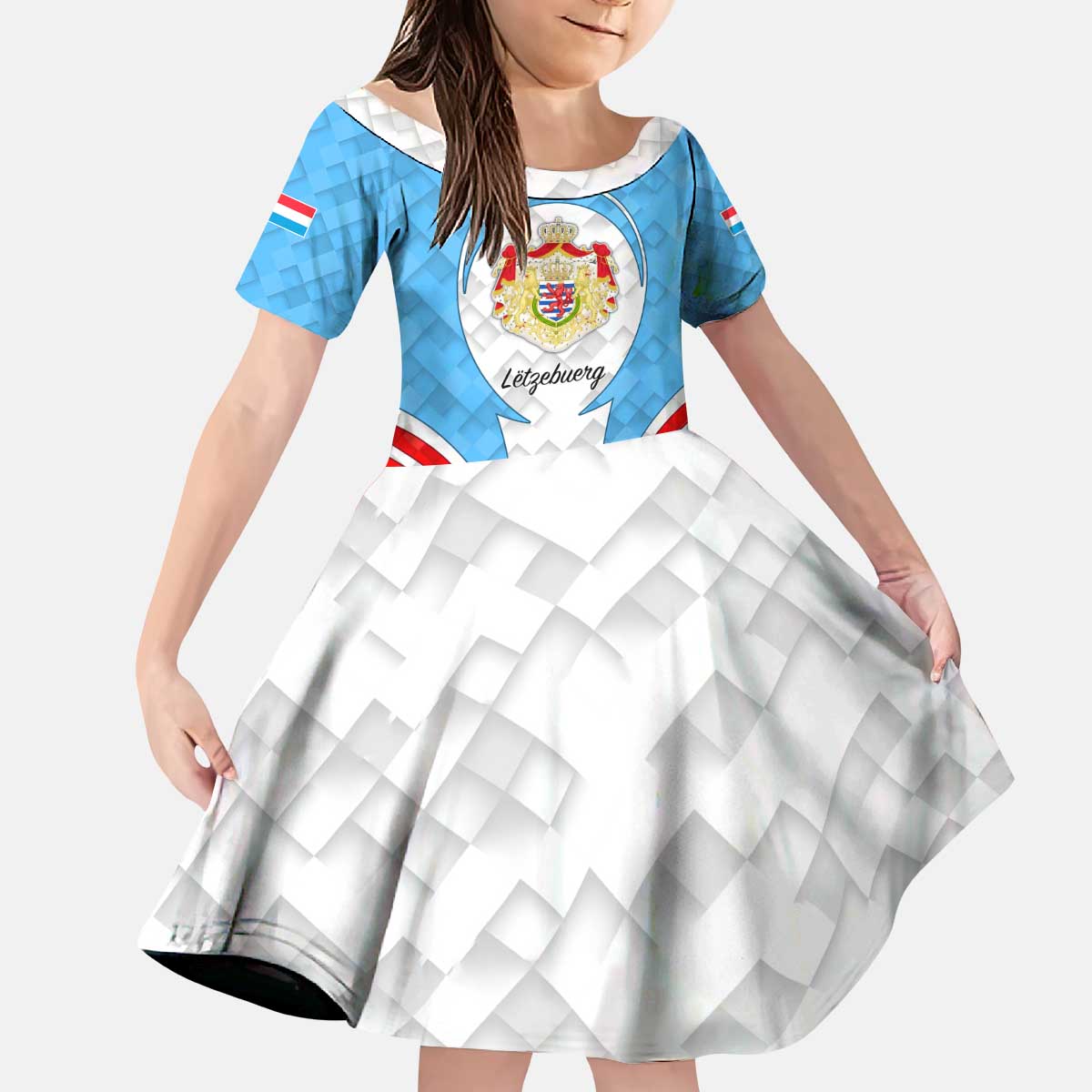 Luxembourg Kid Short Sleeve Dress with National Coat of Arms and Letzebuerg Text Design
