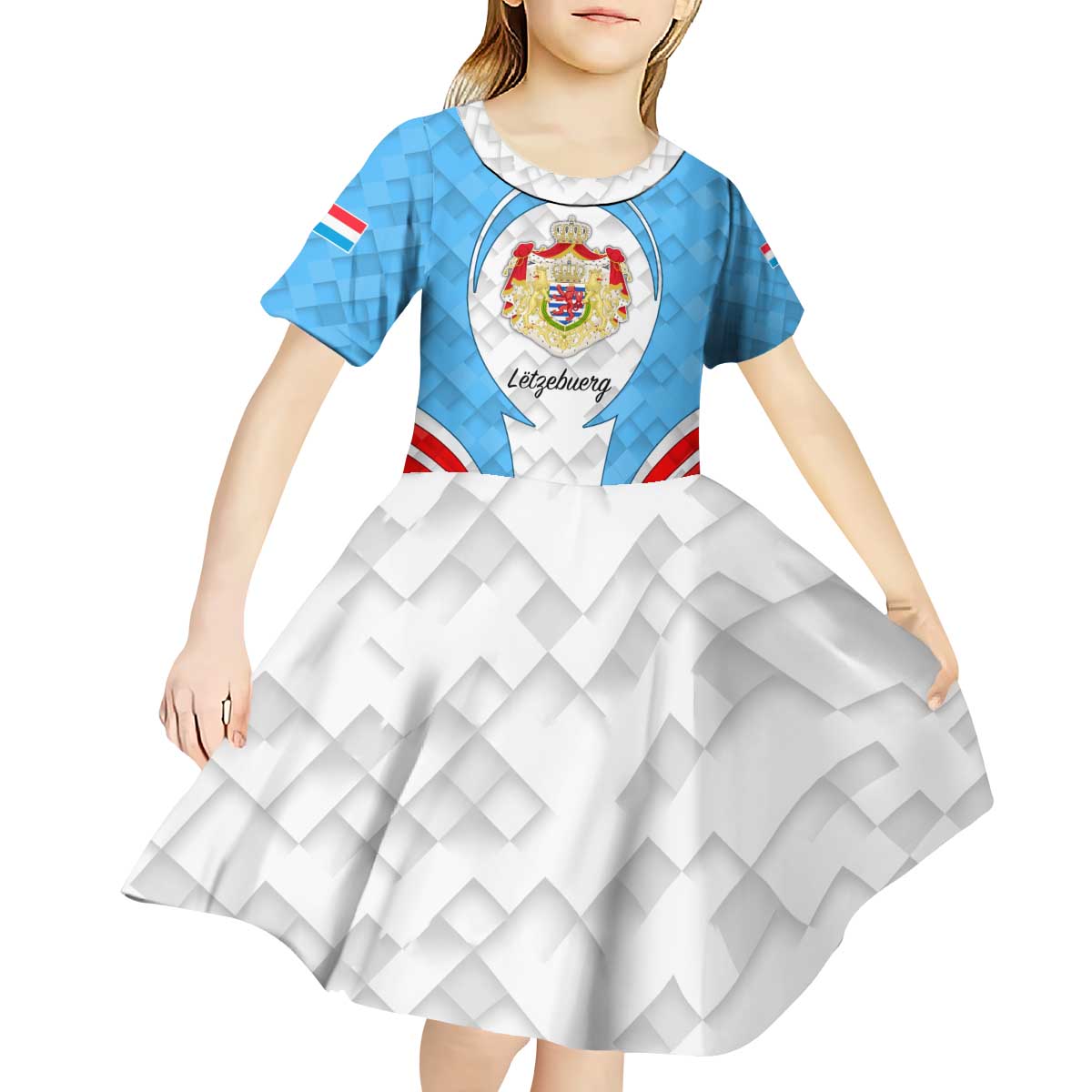 Luxembourg Kid Short Sleeve Dress with National Coat of Arms and Letzebuerg Text Design