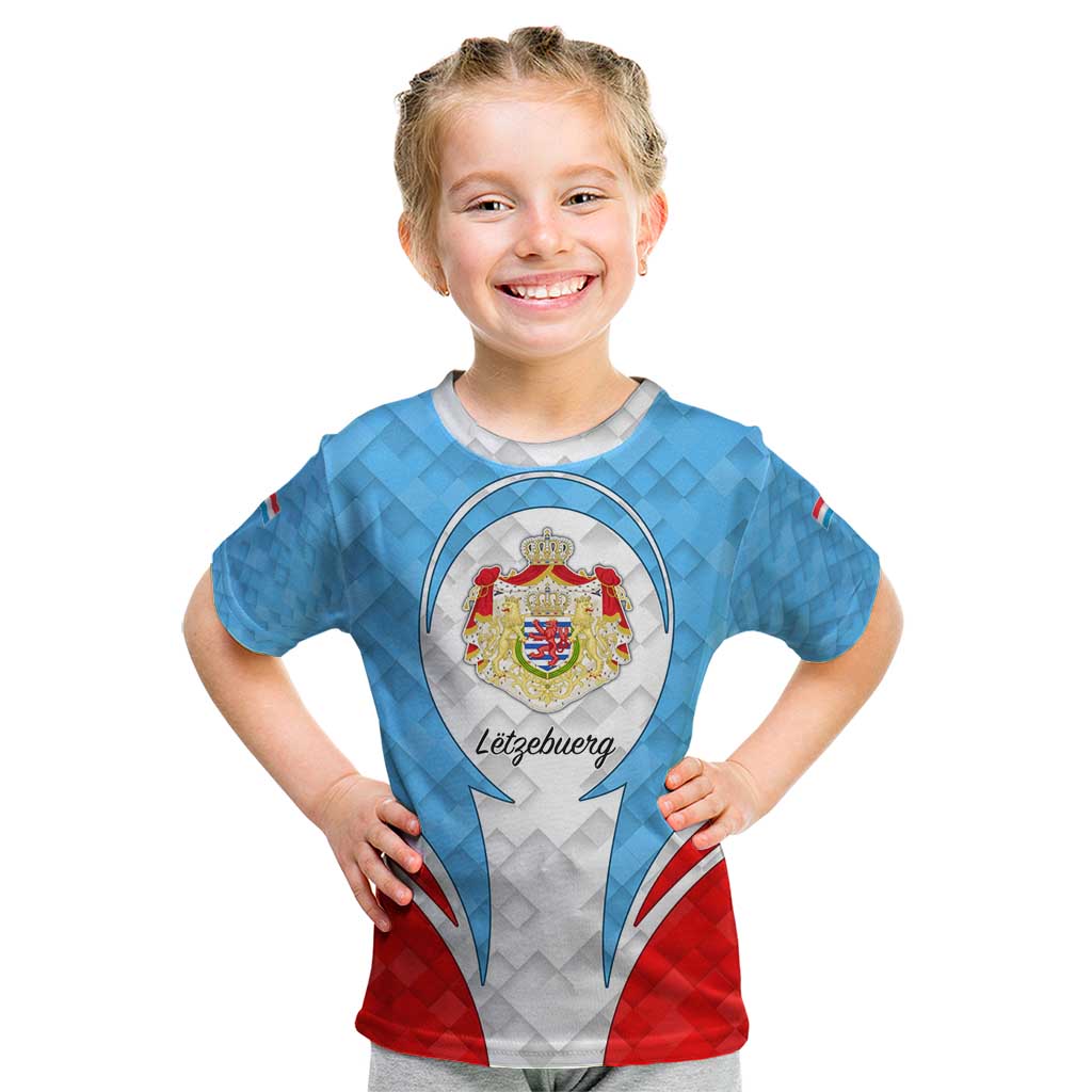 Luxembourg Kid T Shirt with National Coat of Arms and Letzebuerg Text Design