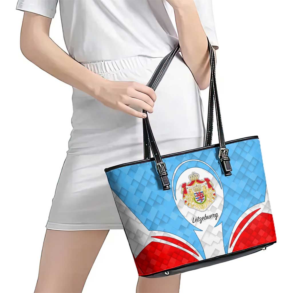 Luxembourg Leather Tote Bag with National Coat of Arms and Letzebuerg Text Design