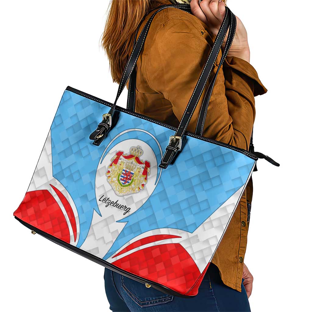 Luxembourg Leather Tote Bag with National Coat of Arms and Letzebuerg Text Design