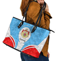 Luxembourg Leather Tote Bag with National Coat of Arms and Letzebuerg Text Design