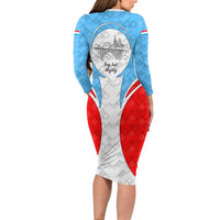 Luxembourg Long Sleeve Bodycon Dress with National Coat of Arms and Letzebuerg Text Design