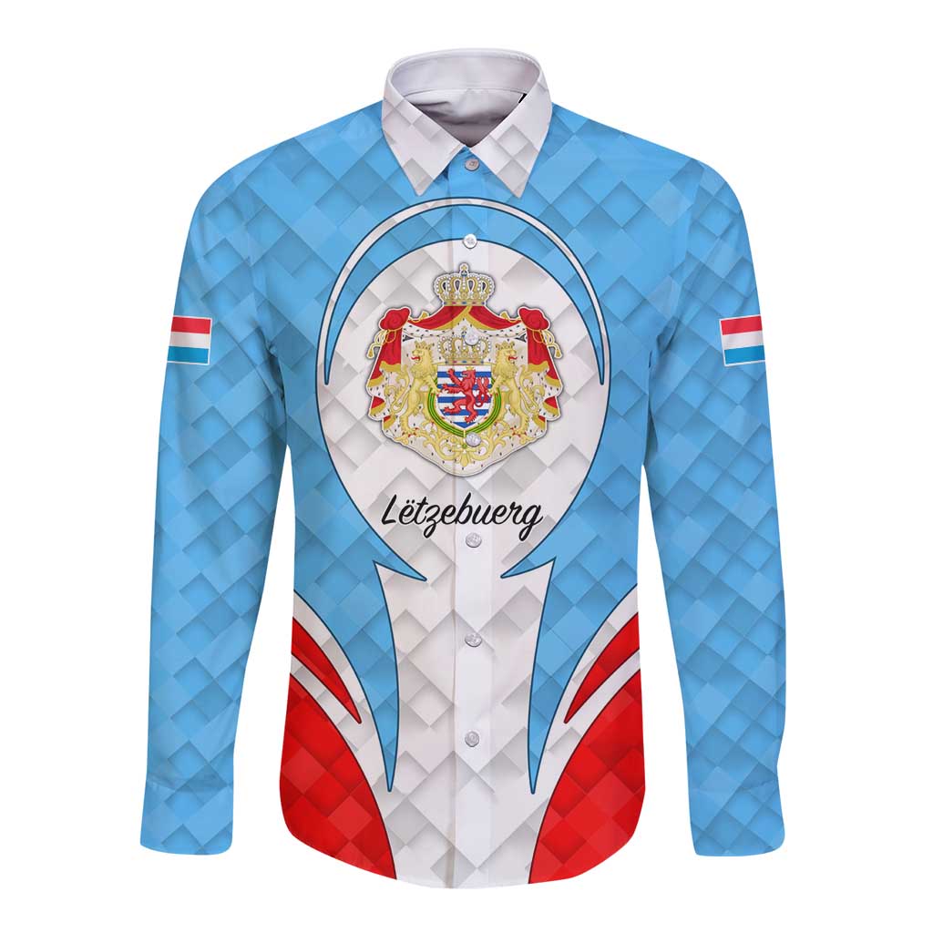 Luxembourg Long Sleeve Button Shirt with National Coat of Arms and Letzebuerg Text Design