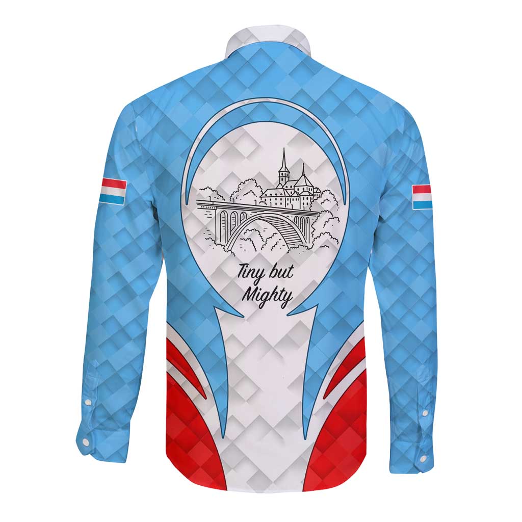 Luxembourg Long Sleeve Button Shirt with National Coat of Arms and Letzebuerg Text Design