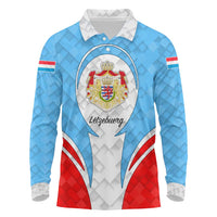 Luxembourg Long Sleeve Polo Shirt with National Coat of Arms and Letzebuerg Text Design