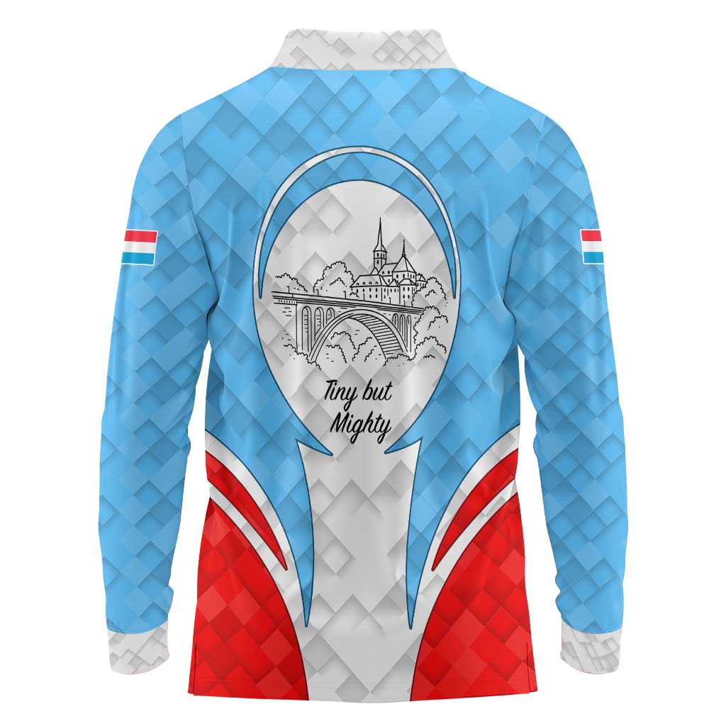 Luxembourg Long Sleeve Polo Shirt with National Coat of Arms and Letzebuerg Text Design