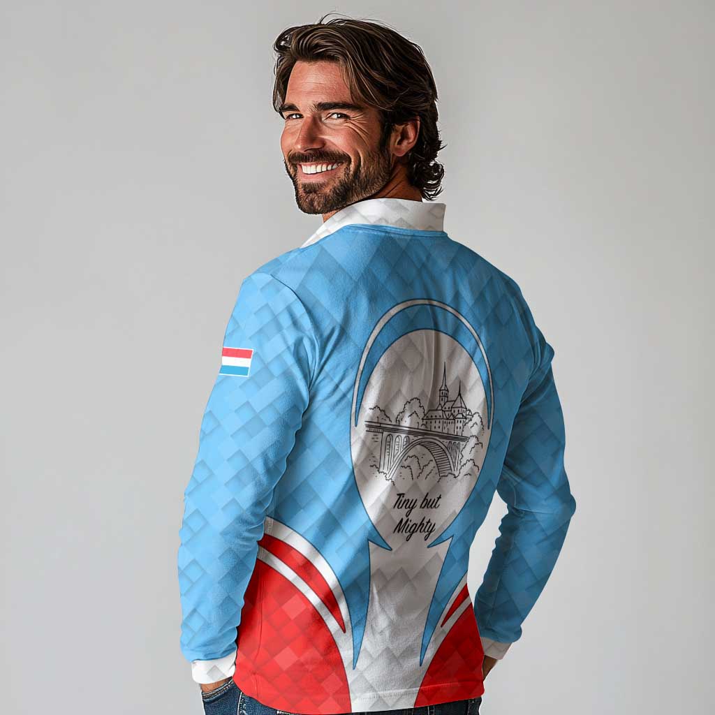 Luxembourg Long Sleeve Polo Shirt with National Coat of Arms and Letzebuerg Text Design