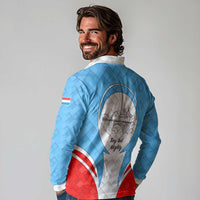 Luxembourg Long Sleeve Polo Shirt with National Coat of Arms and Letzebuerg Text Design